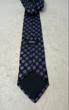 Load image into Gallery viewer, Hugo Boss Mens Black Purple Polka Dot Silk Keeper Loop Adjustable Pointed Tie