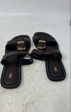 Load image into Gallery viewer, Zara Womens Black Brown Faux Leather Double Strap Flat Slide Sandals Size EUR 39