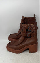 Load image into Gallery viewer, Sam & Libby Womens Chiara Brown Square Toe Block Ankle Boots Size 10