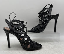 Load image into Gallery viewer, Charles David Womens Black Leather Peep Toe Stiletto Strappy Sandals Size 38.5 B