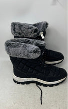 Load image into Gallery viewer, Hicooer Womens Black Quilted Round Toe Lace-Up Snow Boots Size 37