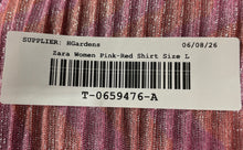 Load image into Gallery viewer, Zara Trafaluc S/S18 Womens Pink Red Chevron Print Long Sleeve Blouse Top Size L