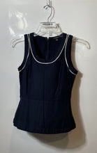 Load image into Gallery viewer, Ann Taylor Womens Navy Blue White Piping Sleeveless Peplum Blouse Top Size 00P