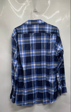Load image into Gallery viewer, Murano Mens Blue Plaid Slim Fit Long Sleeve Collared Dress Shirt Size 17/35
