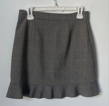 Load image into Gallery viewer, Zara Womens Gray Houndstooth Curved Ruffle Hem Side Zip Mini Skirt Size Medium