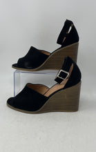 Load image into Gallery viewer, Madden Girl Womens Garland Black Peep Toe Wedge Ankle Strap Heels Size 9