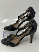 Load image into Gallery viewer, Authentic Furla Womens Black Leather T-Strap Heels Size EUR 36 Damaged