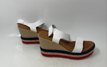 Load image into Gallery viewer, Euro Studio Womens Red White Blue Wedge Heel Ankle Strap Sandals Size 40