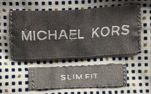 Load image into Gallery viewer, Michael Kors Mens Blue White Geometric Long Sleeve Slim Fit Dress Shirt Size XL