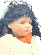 Load image into Gallery viewer, Curly Black Hair Brown Open Eyes Collectible Porcelain Fashion Doll