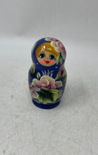 Load image into Gallery viewer, Blue Wooden Floral Hand Painted Russian Traditional Matryoshka Nesting Doll