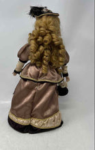 Load image into Gallery viewer, Curly Blonde Hair Brown Eyes Feather Hat Porcelain Doll Collectible With Outfit