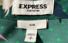 Load image into Gallery viewer, Express Portofino Womens Green Floral Long Sleeve Slim Fit Button-Up Shirt Sz S