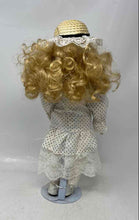 Load image into Gallery viewer, Blonde Hair Black Eye Porcelain Doll Collection With Polka Dot Dress & Hat