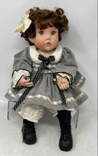 Load image into Gallery viewer, Vintage Brown Curly Hair Green Eyes Ceramic Baby Doll In Removable Outfit