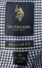 Load image into Gallery viewer, U.S. Polo Assn. Mens Blue White Long Sleeve Regular Fit Dress Shirt Size XL