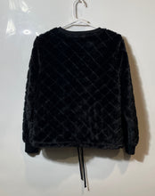 Load image into Gallery viewer, Steve Madden Womens Black Diamond Faux Fur Drawstring Pullover Sweatshirt Size S