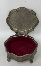 Load image into Gallery viewer, Silver-Tone Engraved British Royal Coat Of Arms Lion Paw Footed Oval Jewelry Box