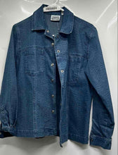 Load image into Gallery viewer, Chico's Design Womens Blue Paisley Denim Dark Wash Spread Collar Jacket Size 0