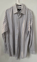 Load image into Gallery viewer, Calvin Klein Mens Gray White Striped Cotton Collared Dress Shirt Sz L 16.5 34/35
