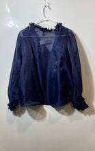 Load image into Gallery viewer, Aqua Womens Navy-Blue Long Sleeve Button Front Blouse Top Shirt Size Medium