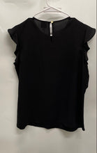 Load image into Gallery viewer, Anne Klein Womens Black Crew Neck Ruffle Cap Sleeve Pullover Blouse Top Size M
