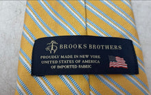 Load image into Gallery viewer, Brooks Brothers Mens Yellow Striped Keeper Loop Adjustable Pointed Tie With Tag
