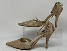 Load image into Gallery viewer, BCBG Womens Gold Glitter Leather Stiletto Heel Ankle Strap Sandals Size 7.5 B