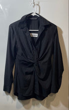 Load image into Gallery viewer, Zara Womens Black Long Sleeve Collared Twisted-Front Blouse Top Size XS
