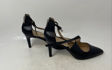 Load image into Gallery viewer, Adrienne Vittadini Womens Black Leather Stiletto Ankle Strap Heels Size 9M