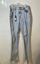 Load image into Gallery viewer, Fashion Nova Womens Blue Medium Wash Distressed Bootcut Leg Jeans Size 13 w/ Tag