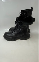 Load image into Gallery viewer, Zara Womens Black Leather Mid-Calf Lace-Up Side Zip Combat Boots Size EUR 37
