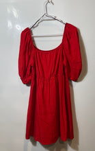 Load image into Gallery viewer, H&M Womens Red Short Puff Sleeve Square Neck Pleated Front A-Line Dress Size M