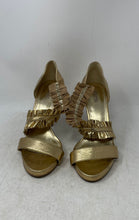Load image into Gallery viewer, Michael Kors Womens Gold Leather Open Toe High Stiletto Slip-On Heels Size 9M
