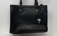 Load image into Gallery viewer, Guess Los Angeles Womens Black Monogram Embossed Faux Leather Satchel Handbag