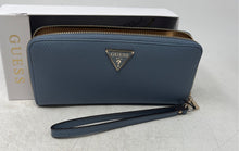 Load image into Gallery viewer, Guess Womens Micaela Slate Blue Pebbled Leather Wrist Strap Zip-Around Wallet