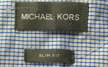 Load image into Gallery viewer, Michael Kors Mens Light Blue Printed Cotton Slim Fit Dress Shirt Size 16