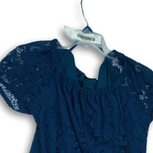 Load image into Gallery viewer, Loft Womens Blue Floral Lace Short Sleeve Round Neck Mini Dress Size MP