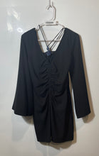 Load image into Gallery viewer, Zara Womens Black Long Bell Sleeve V-Neck Pullover Stone Mini Dress Size Small
