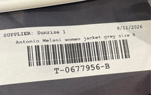 Load image into Gallery viewer, Antonio Melani Womens Gray Flap Pockets Notch Lapel Two-Button Blazer Size 8