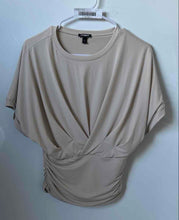Load image into Gallery viewer, Express Womens Beige Short Sleeve Crew Neck Ruched Pullover Blouse Top Size XS
