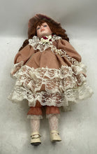 Load image into Gallery viewer, Vintage Auburn Curly Hair Gray Eyes Collectible Porcelain Doll In Pink Dress