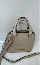 Load image into Gallery viewer, Adrienne Vittadini Womens Cream Monogram Embossed Faux Leather Crossbody Bag