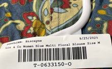 Load image into Gallery viewer, Liz & Co Womens Blue Multi Floral Cotton 3/4 Sleeve Blouse Top Size Medium