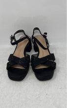 Load image into Gallery viewer, Kelly & Katie Womens Liliena Black Sequin Block Ankle Strap Heels Size 8M