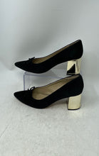 Load image into Gallery viewer, Ann Taylor Womens Black & Gold Suede Pointed Toe Block Pump Heels Size 7.5M
