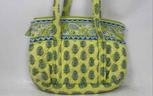 Load image into Gallery viewer, Vera Bradley Womens Green Blue Floral Print Double Handles Quilted Shoulder Bag
