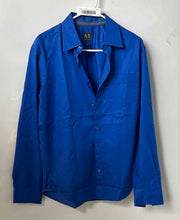 Load image into Gallery viewer, Armani Exchange Mens Blue Cotton Collared Long Sleeve Button-Up Shirt Size M