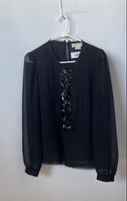 Load image into Gallery viewer, Michael Kors Womens Black Sequin Long Sleeve Keyhole Back Blouse Top Size 10