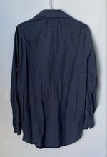 Load image into Gallery viewer, Calvin Klein Mens Blue Printed Cotton Long Sleeve Dress Shirt Size L 16 34/35
